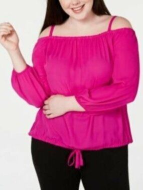 International Concepts Plus Size Mixed-Media Dolman-S Grapefruit 2X